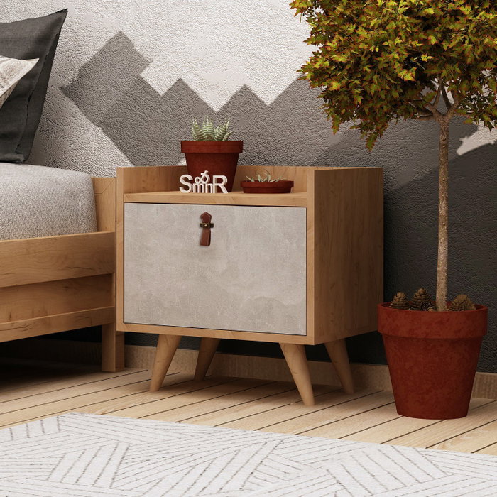 Hanah Home Mesilla de Noche Roble y Blanco, Moderna Escandinava, 50x55x40cm